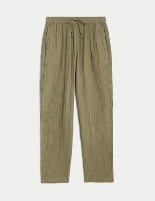 Pure Cotton Textured Tapered Trousers Image 2 of 5