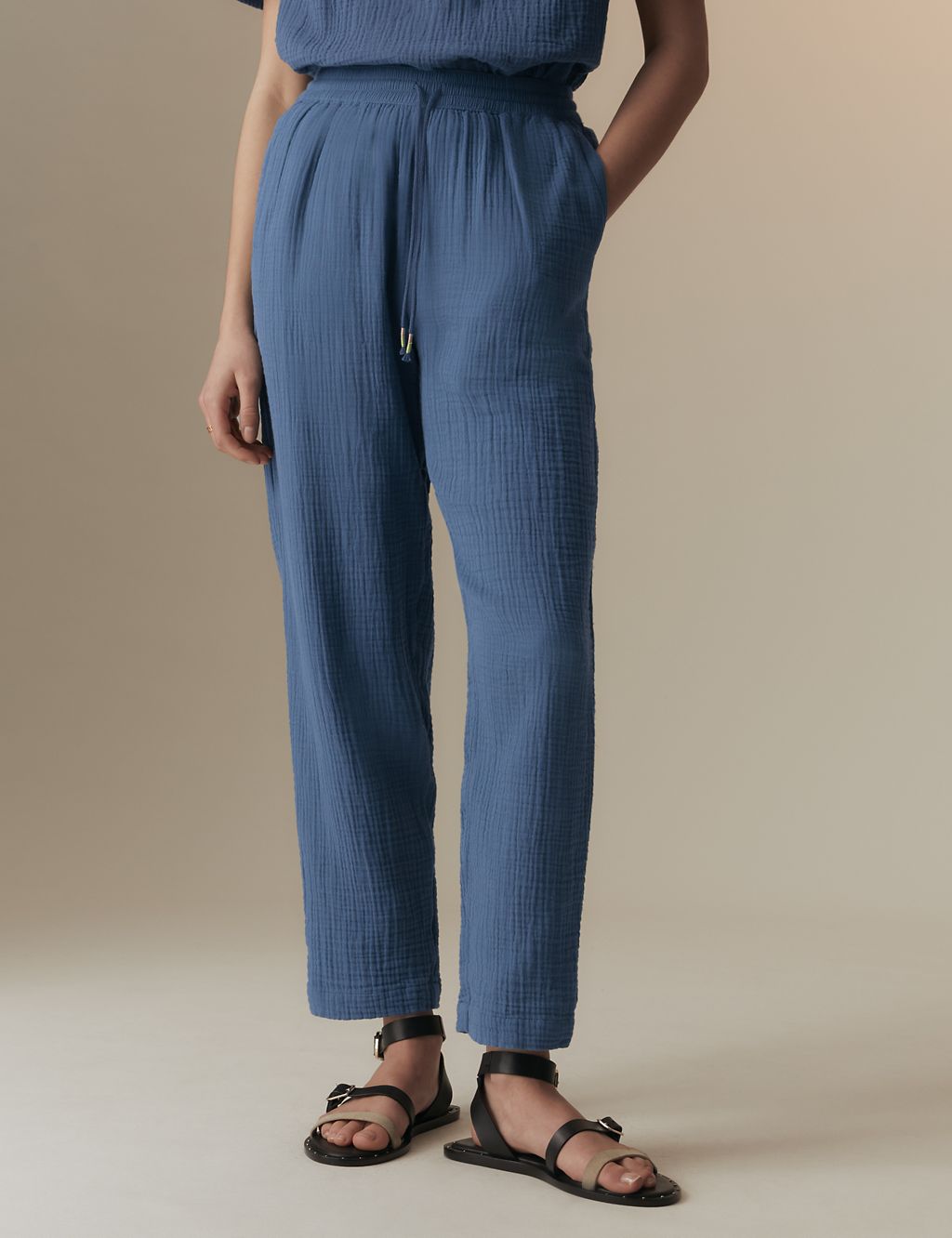 Pure Cotton Textured Tapered Trousers 2 of 5
