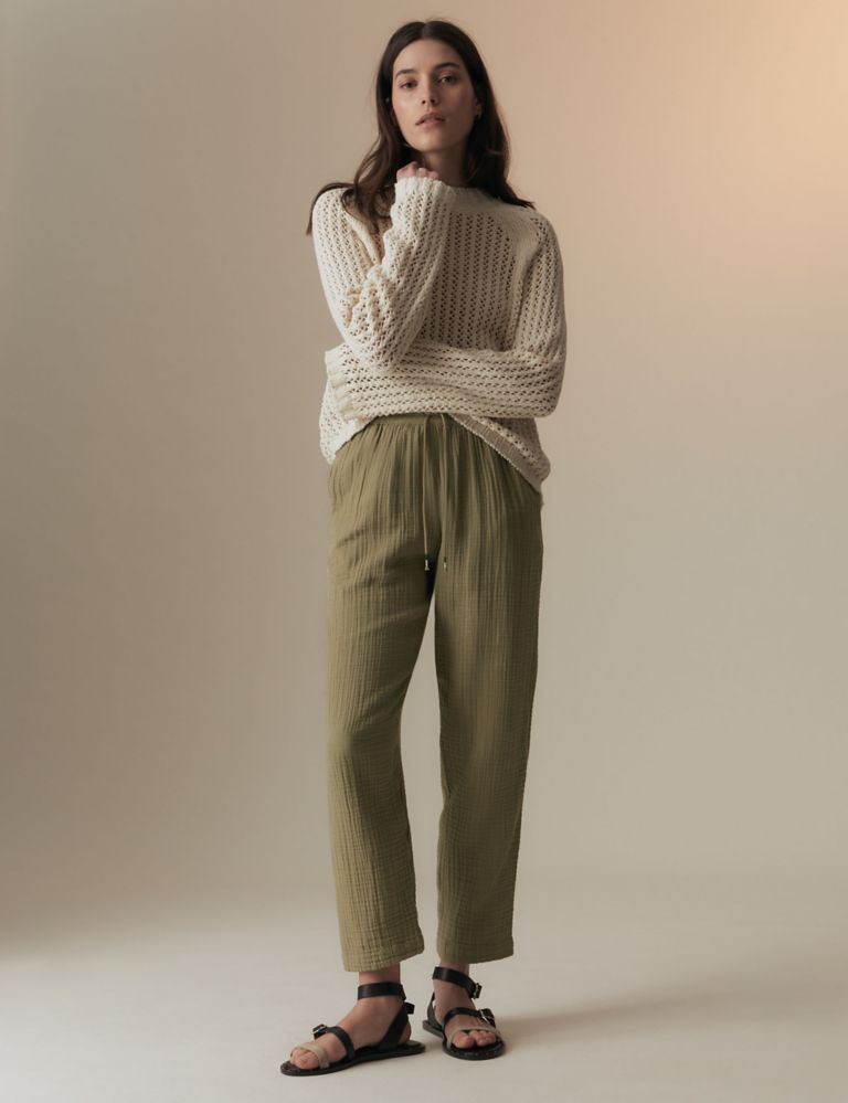 Pure Cotton Textured Tapered Trousers 3 of 5