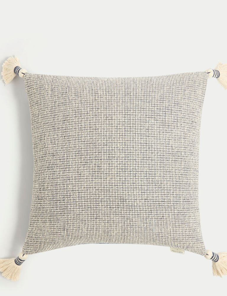 Pure Cotton Textured Tasselled Cushion 1 of 4