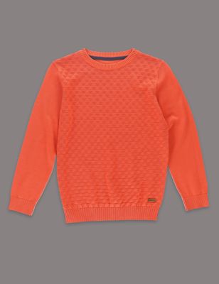 Pure Cotton Textured Triangle Jumper (5-14 Years) Image 2 of 3