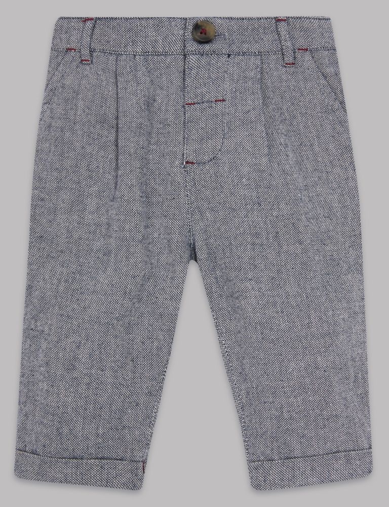 Pure Cotton Textured Trousers 1 of 6