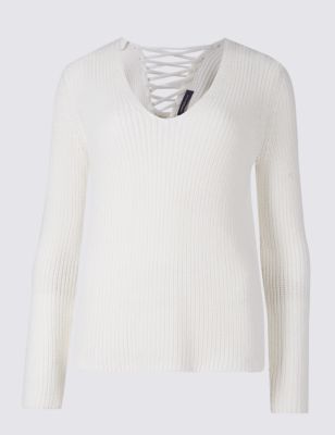 Pure Cotton Textured V-Neck Jumper Image 2 of 4