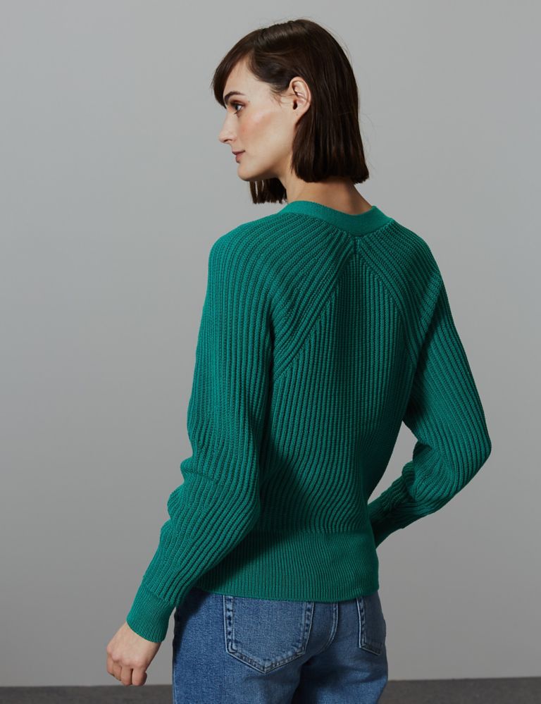 Pure Cotton Textured V-Neck Jumper 4 of 4