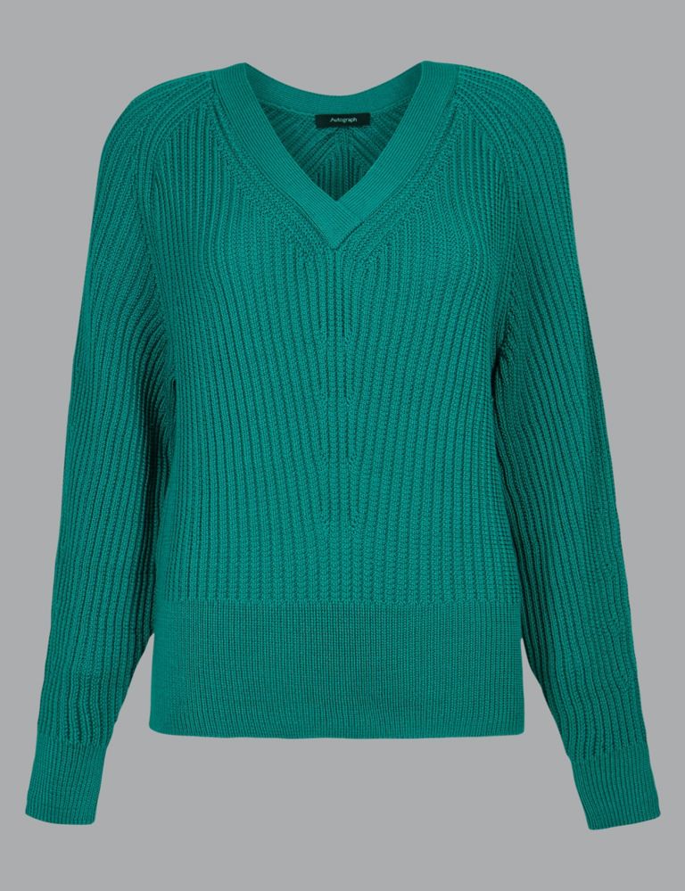 Pure Cotton Textured V-Neck Jumper 2 of 4