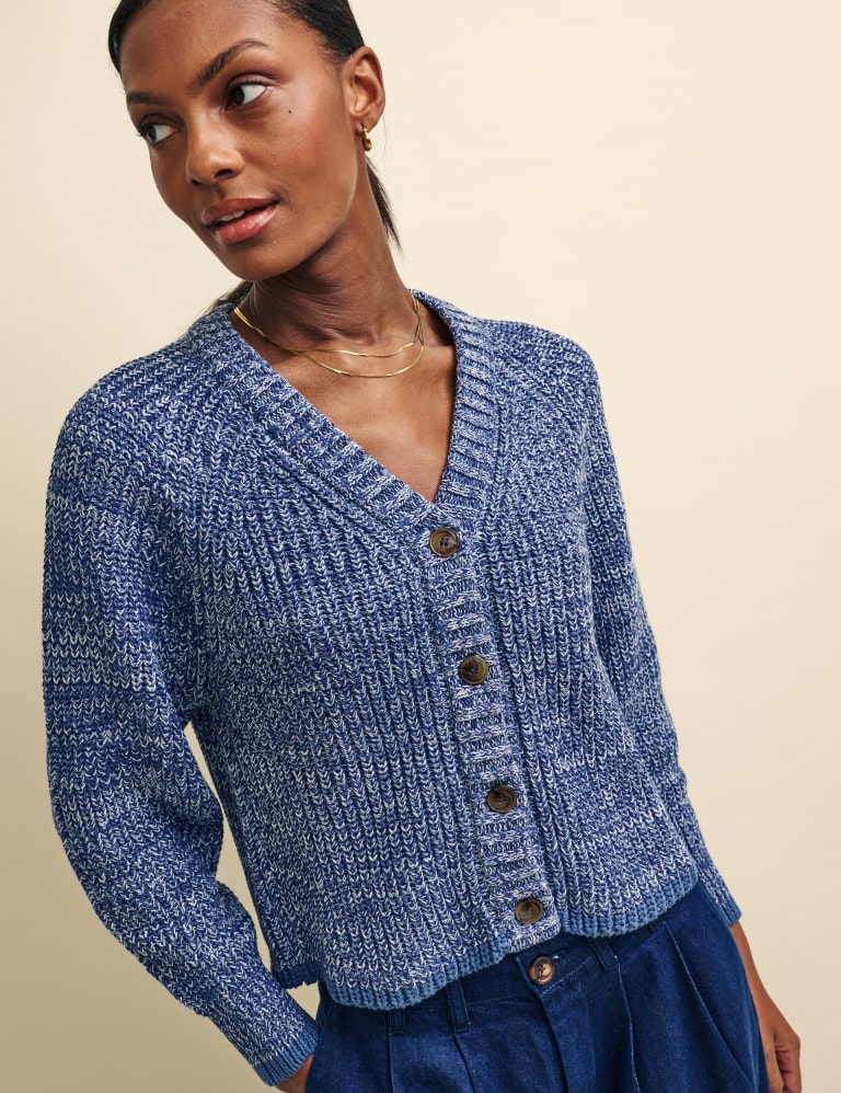 Pure Cotton Textured V Neck Relaxed Cardigan Nobody s Child M S