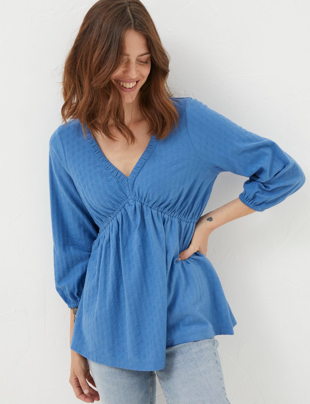 Pure Cotton Textured V-Neck Top 3 of 5