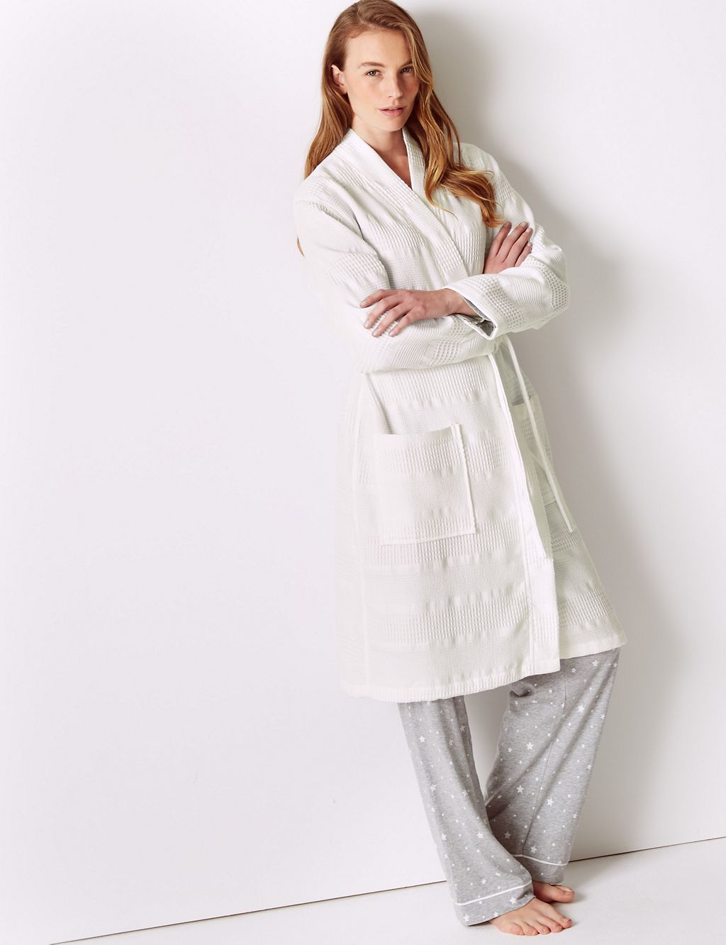 Pure Cotton Textured Waffle Dressing Gown 3 of 4