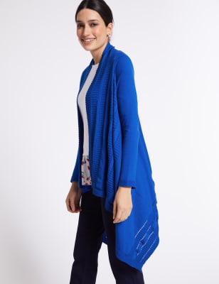 Pure Cotton Textured Waterfall Cardigan, Per Una