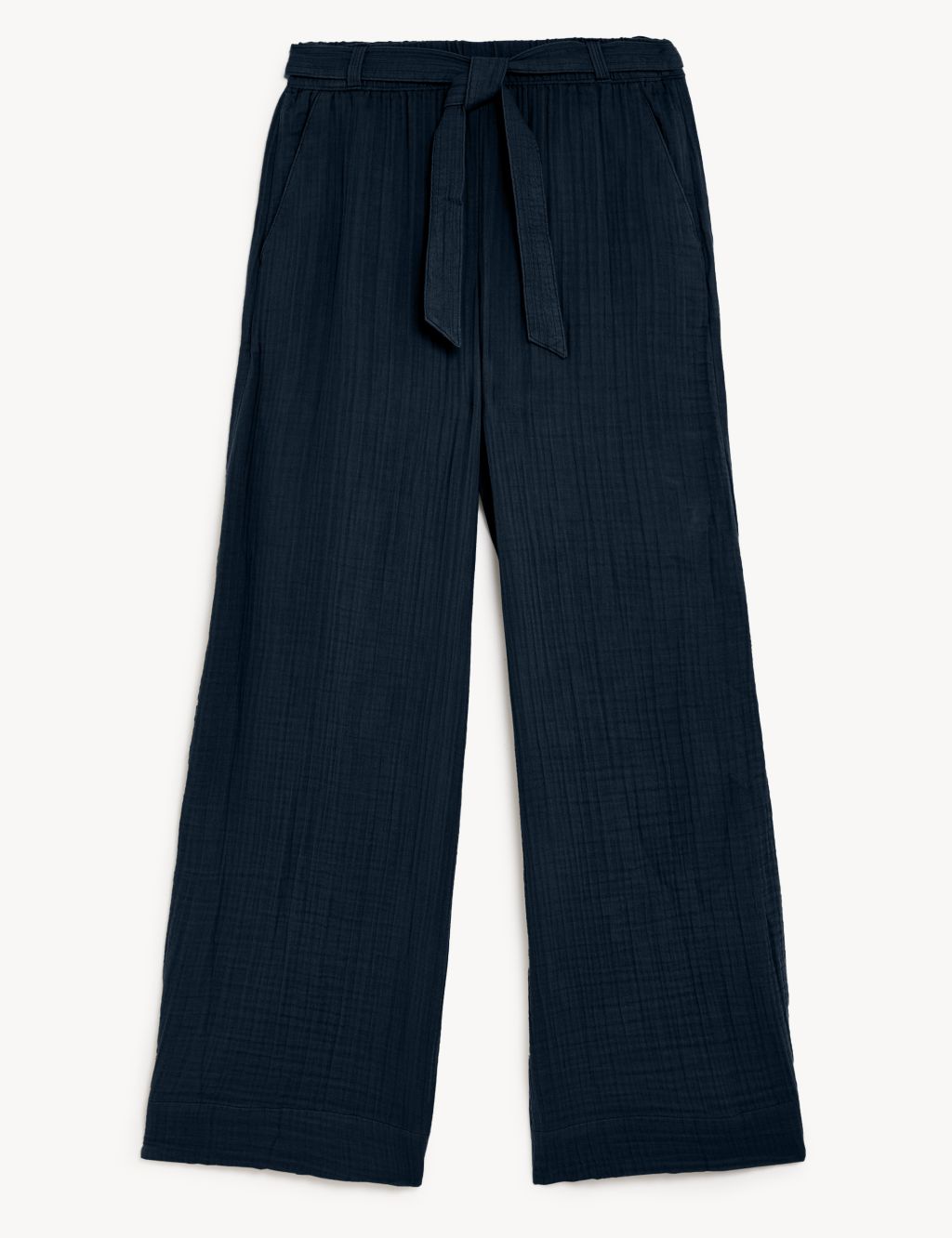 Pure Cotton Textured Wide Leg Trousers | Per Una | M&S
