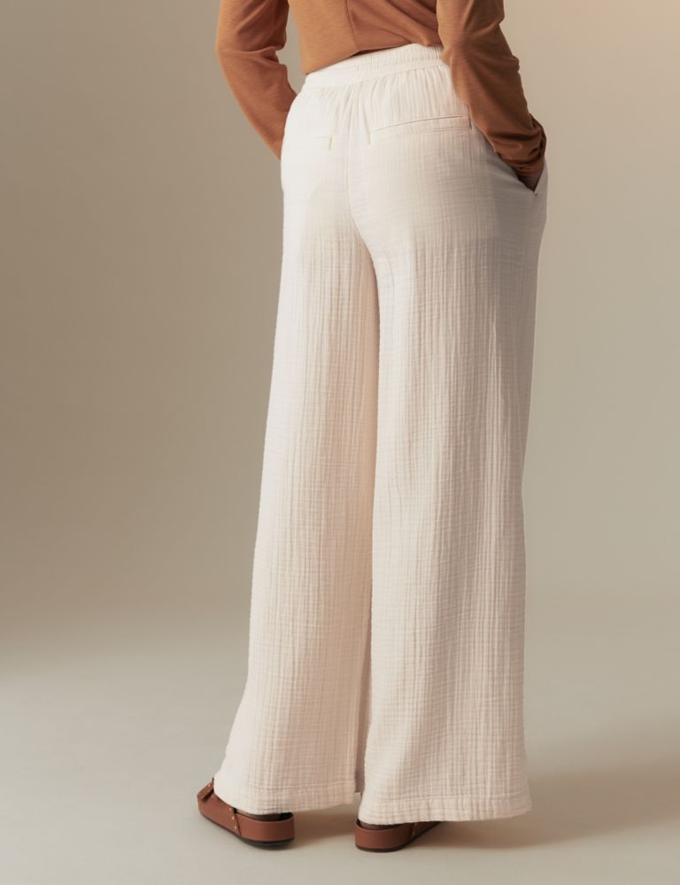 Pure Cotton Textured Wide Leg Trousers 5 of 5