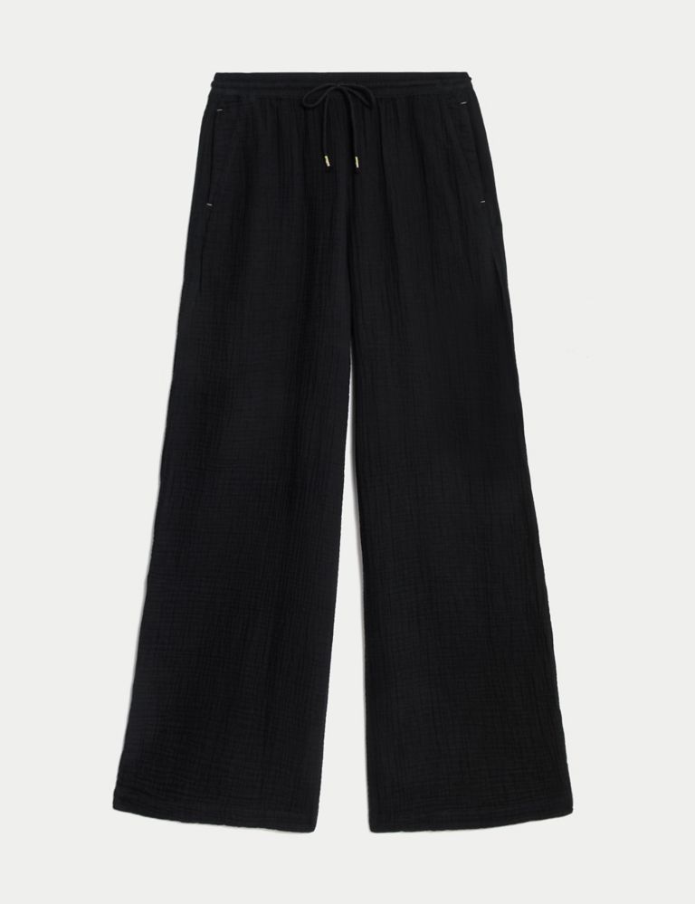 Pure Cotton Textured Wide Leg Trousers 2 of 5