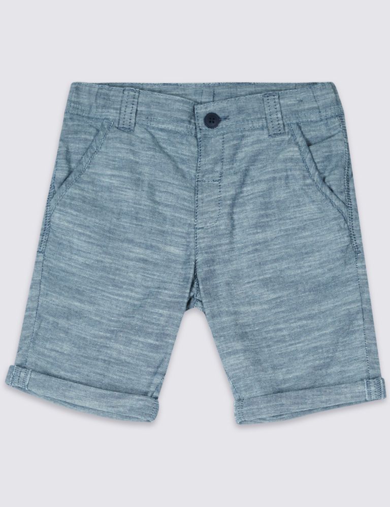 Pure Cotton Textured Woven Shorts (3 Months - 5 Years) 2 of 6