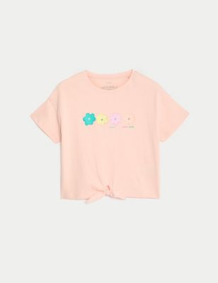 Pure Cotton Tie Front T-Shirt (2-8 Yrs) Image 2 of 5