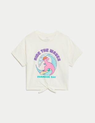 Pure Cotton Tie Front T-Shirt (2-8 Yrs) Image 2 of 6