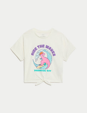 Pure Cotton Tie Front T-Shirt (2-8 Yrs) Image 2 of 6