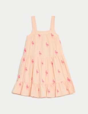 Pure Cotton Tiered Dress (2-8 Yrs) Image 2 of 4