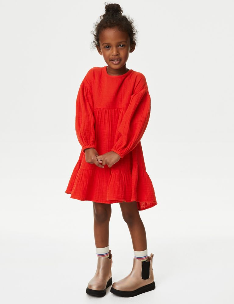 Pure Cotton Tiered Dress (2-8 Yrs) | M&S Collection | M&S