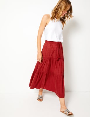 Cotton tiered maxi outlet skirt