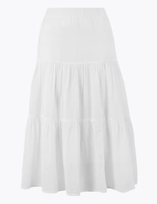 midi white tiered skirt