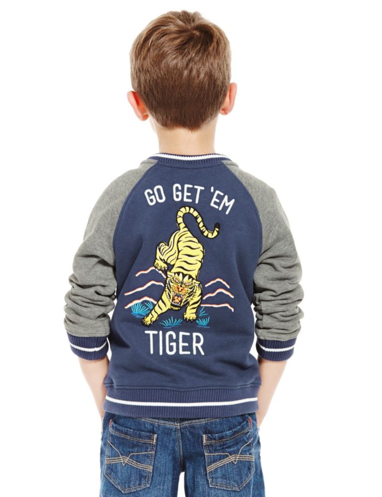 Pure Cotton Tiger Appliqué Sweatshirt (1-7 Years) 3 of 3