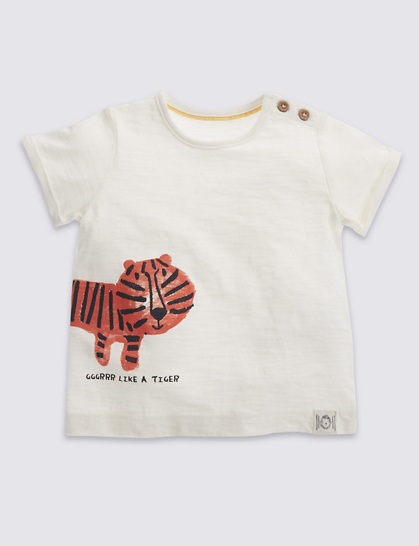 Pure Cotton Tiger Graphic Print T-Shirt Image 1 of 2