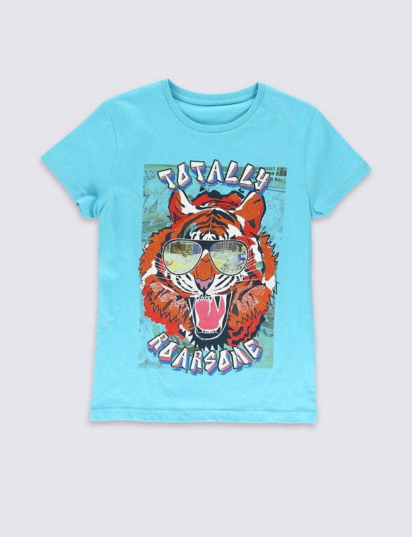 Pure Cotton Tiger Print T-Shirt (5-14 Years) Image 1 of 2