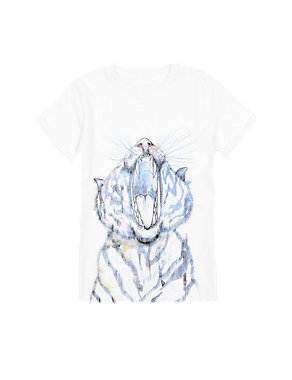 Pure Cotton Tiger Sketch T-Shirt (5-14 Years) Image 2 of 3