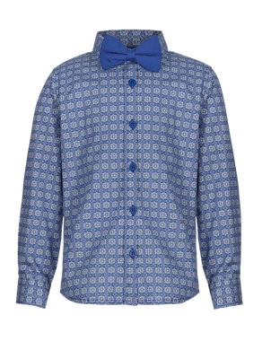 Pure Cotton Tile Print Shirt with Bow Tie (1-7 Years) Image 2 of 3