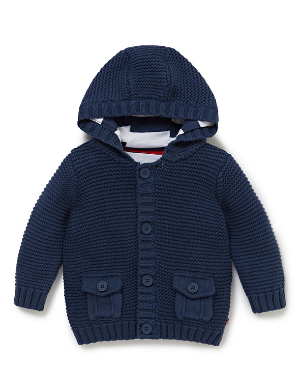 Pure Cotton Tipped Hooded Cardigan Image 1 of 2