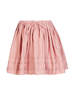 Pure Cotton Tonal Embroidered Skirt (1-7 Years) Image 2 of 3