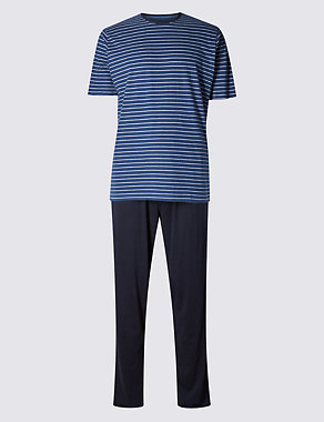 Pure Cotton Tonal Nautical Striped T-Shirt & Trousers Set Image 2 of 4