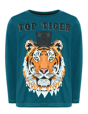 Pure Cotton Top Hat Tiger T-Shirt Image 2 of 5