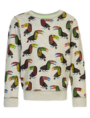 Pure Cotton Toucan Print Sweat Top Image 2 of 4