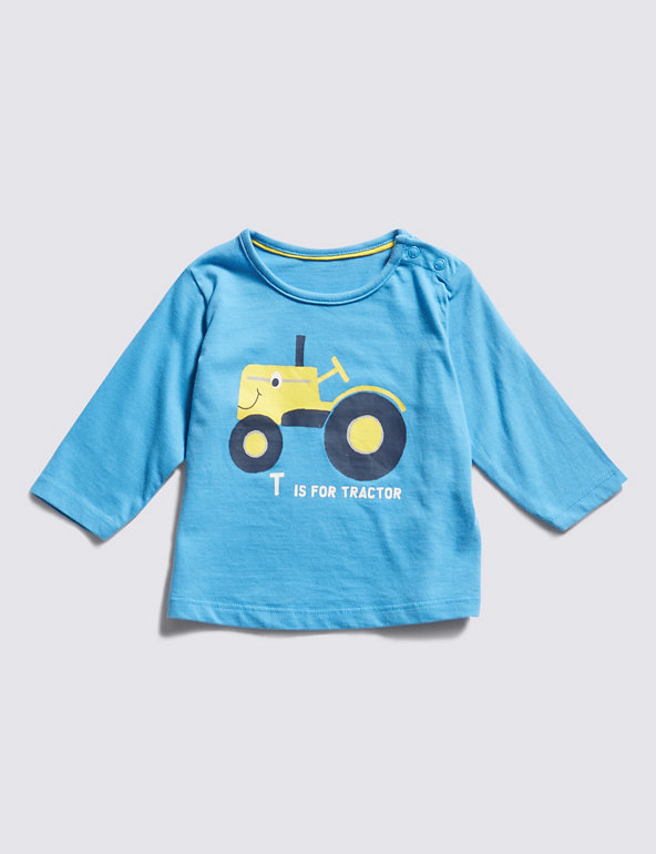 Pure Cotton Tractor Print T-Shirt Image 1 of 2