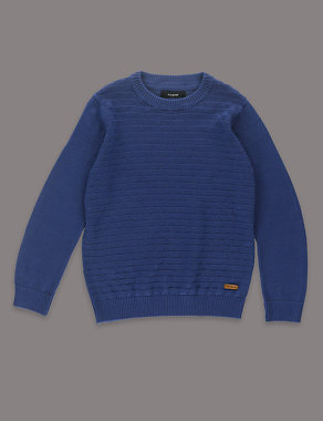 Pure Cotton Triangle Textured Crew Neck Jumper Image 2 of 3