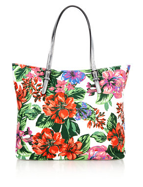 Pure Cotton Tropical Floral Canvas Shopper Bag Image 2 of 6