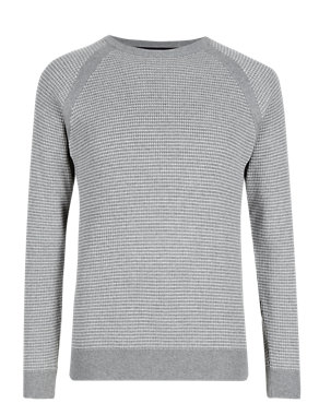 Pure Cotton Tuck Stitched Crew Neck Jumper Image 2 of 3