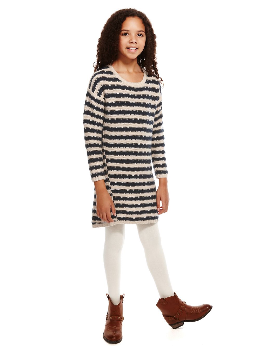 Pure Cotton Tuck Striped Knitted Dress 3 of 5