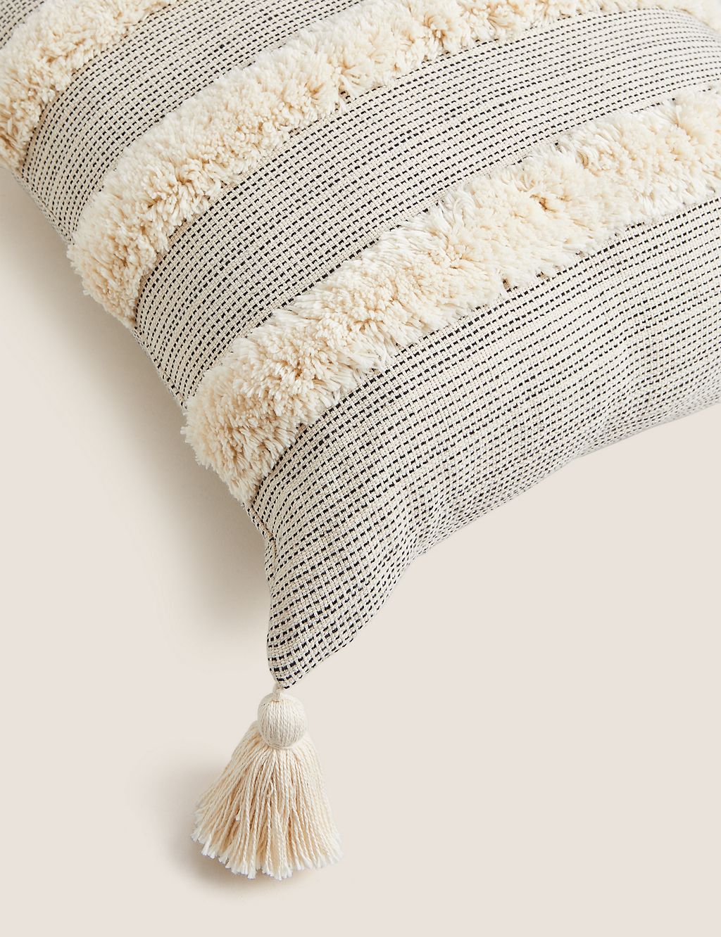 Pure Cotton Tufted Tassel Stripe Cushion 5 of 6