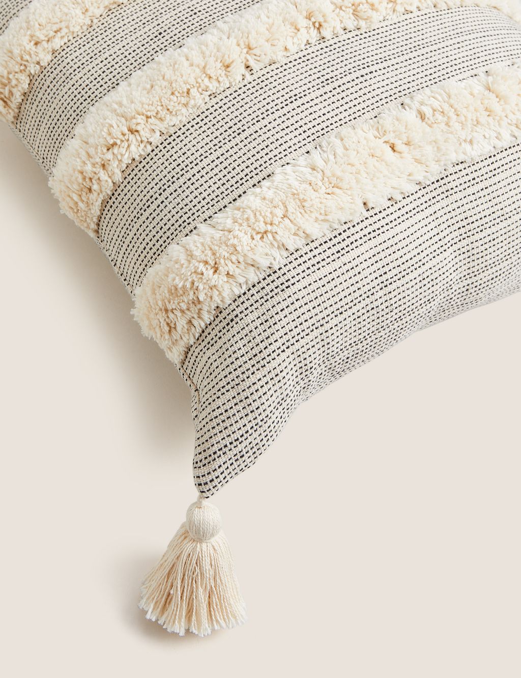 Pure Cotton Tufted Tassel Stripe Cushion 7 of 7