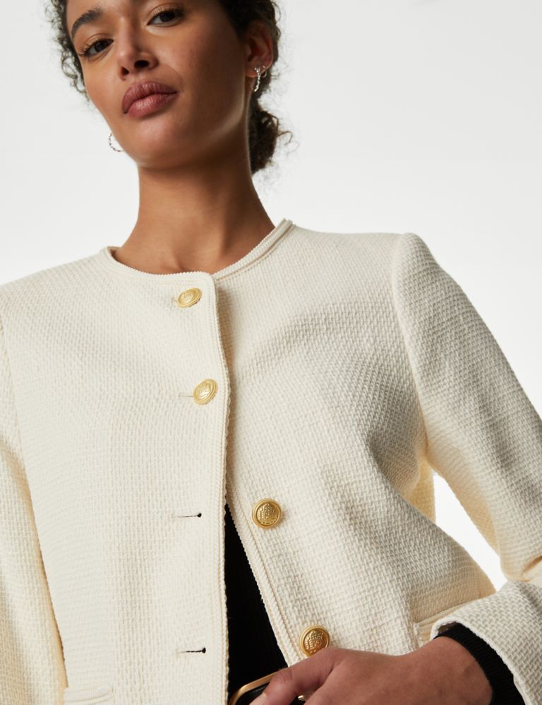 Pure Cotton Tweed Collarless Short Jacket 1 of 6