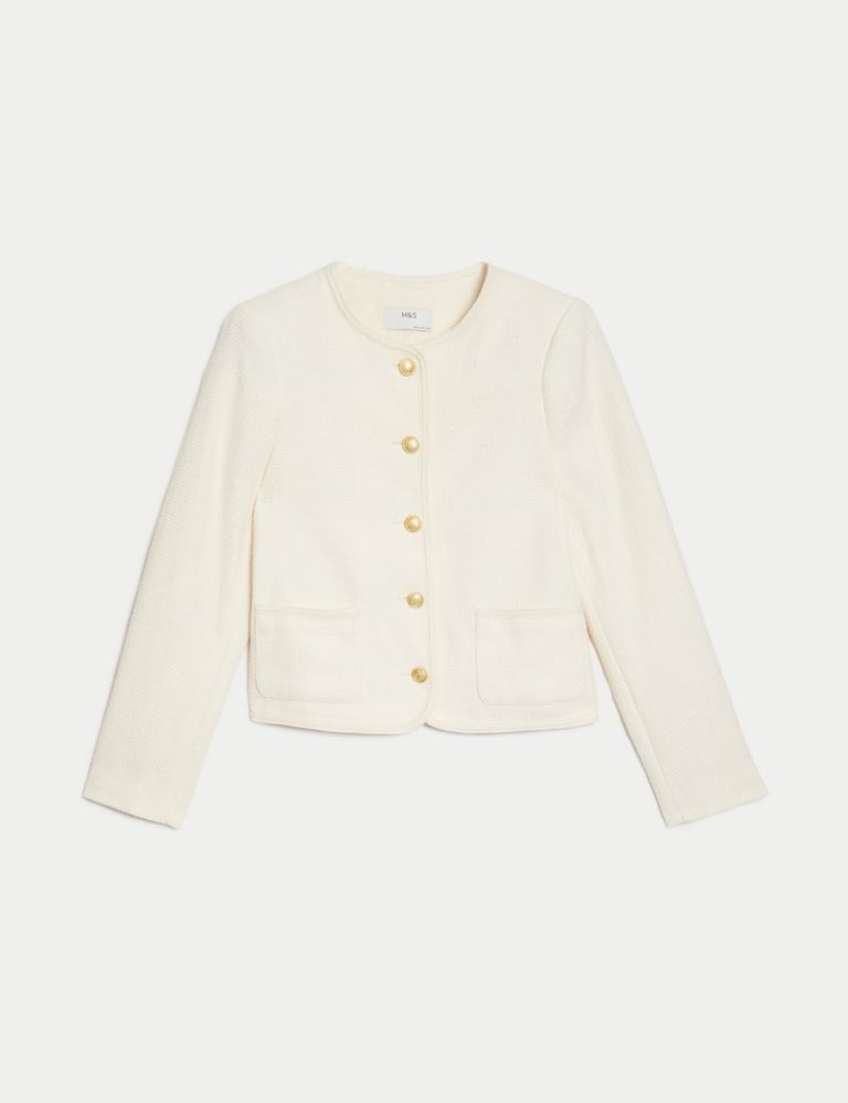 Pure Cotton Tweed Collarless Short Jacket 2 of 6