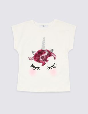 Pure Cotton Unicorn Top (3-16 Years) Image 2 of 4