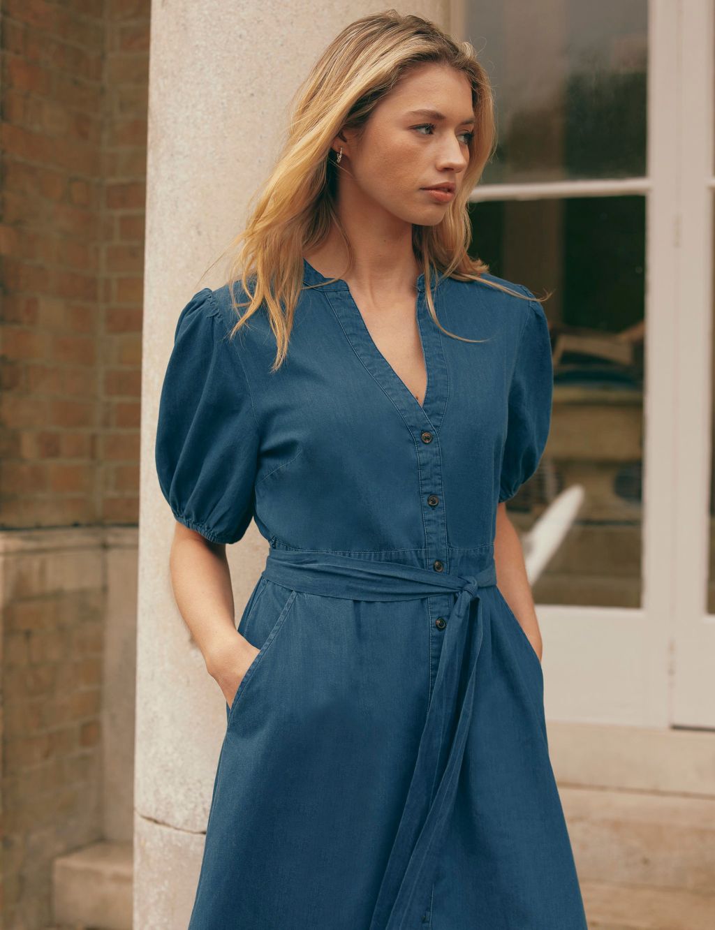 Pure Cotton V-Neck Belted Maxi Shirt Dress 4 of 4
