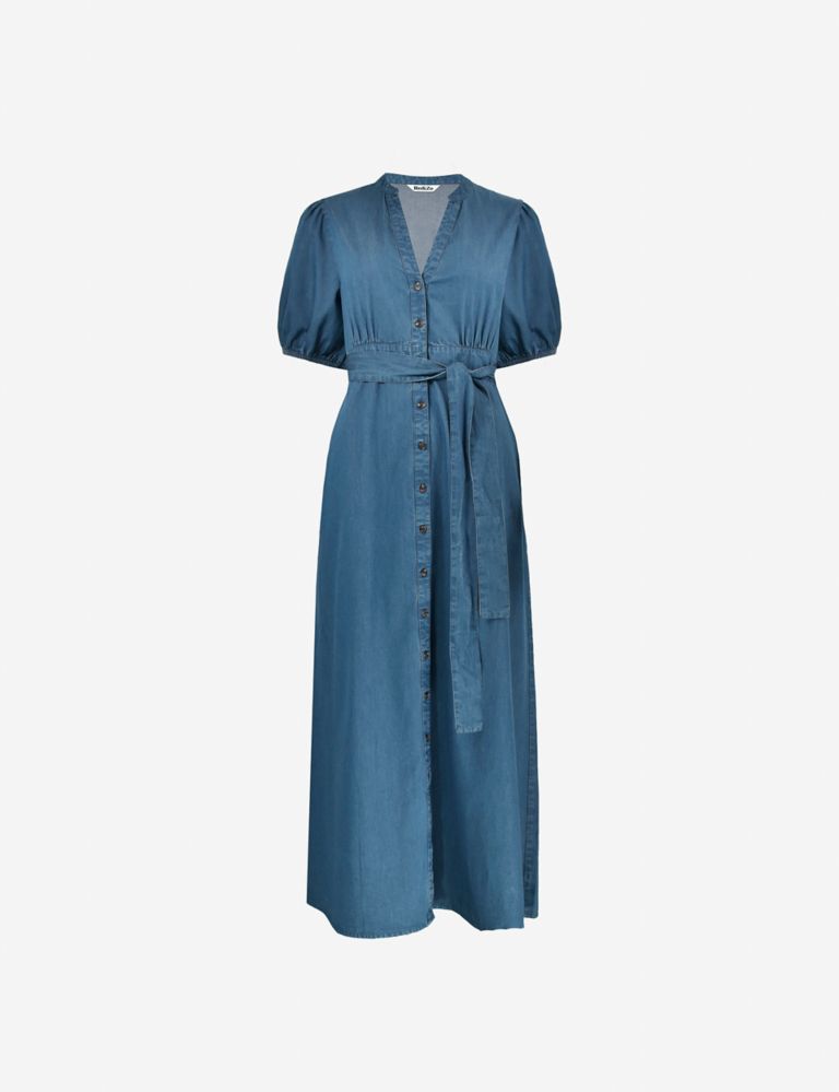 Pure Cotton V-Neck Belted Maxi Shirt Dress 2 of 4