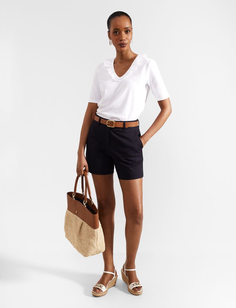 Pure Cotton V-Neck Frill Detail Top 3 of 6