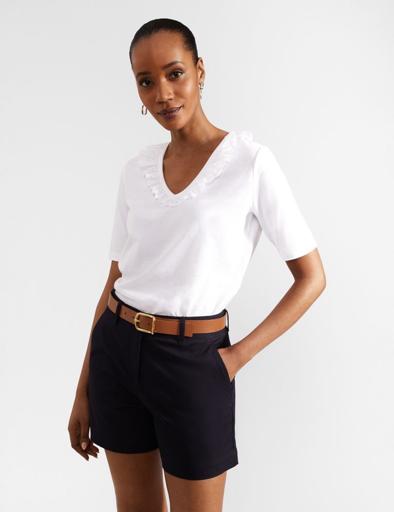 Pure Cotton V-Neck Frill Detail Top 6 of 6
