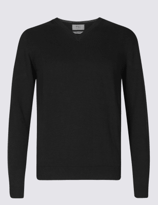 Pure Cotton V-Neck Jumper Image 2 of 5