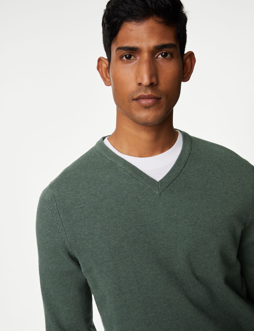 Pure Cotton V-Neck Knitted Jumper 2 of 5